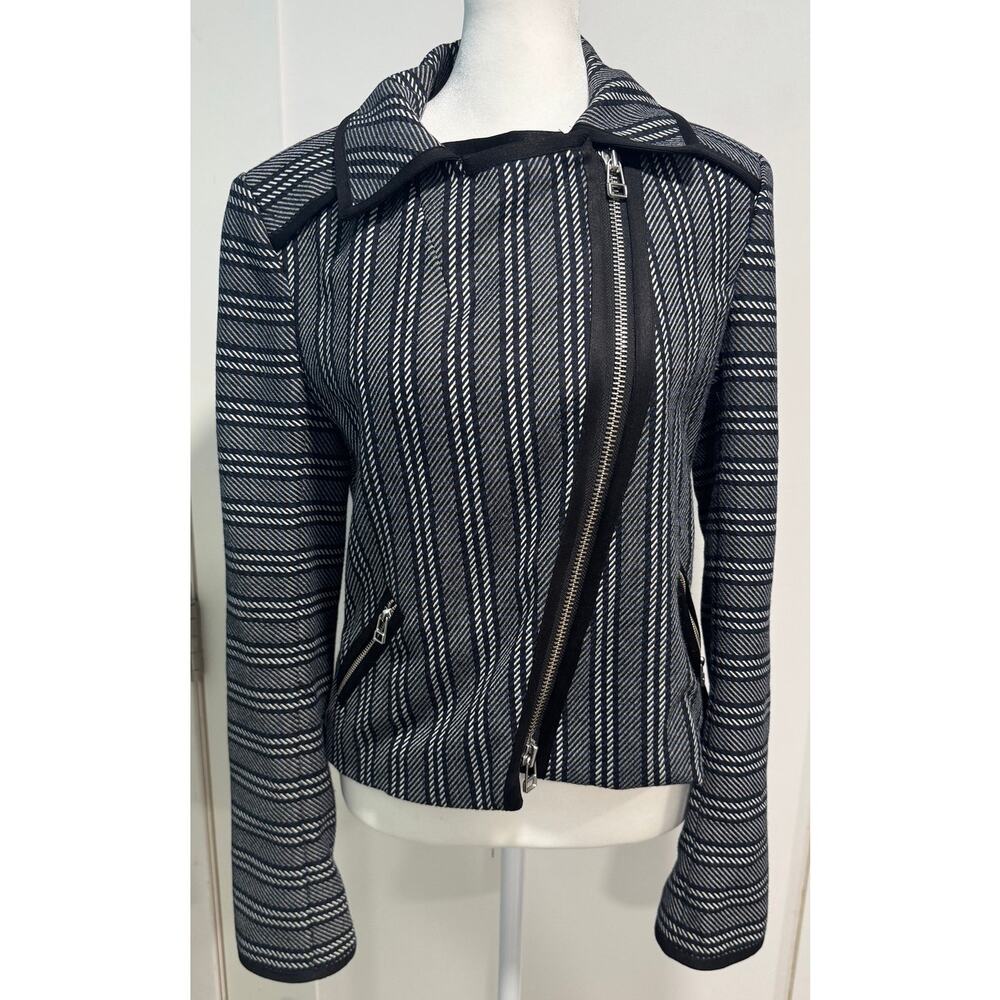 VERONICA BEARD Asymmetrical Striped Moto Jacket Blazer Zipper Size 2 - Picture 3 of 6
